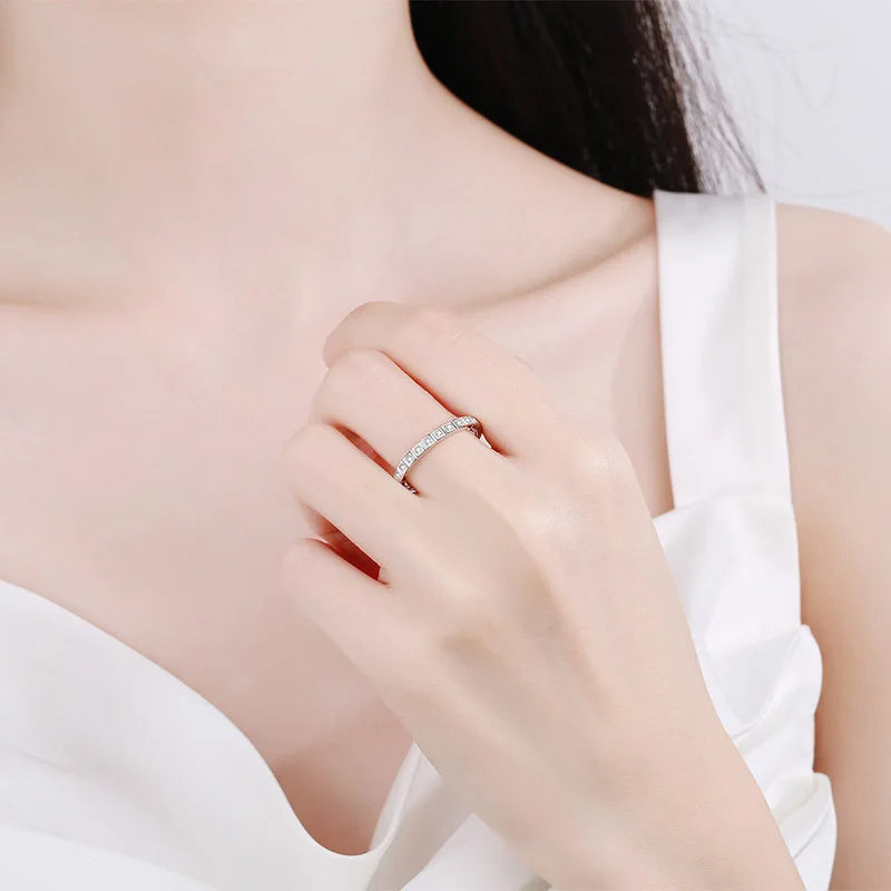 Pass Diamond Tester Pen Moissanite Ring Full Moissanites Around for Women S925 Silver Wedding Diamonds Band Stackable Ring