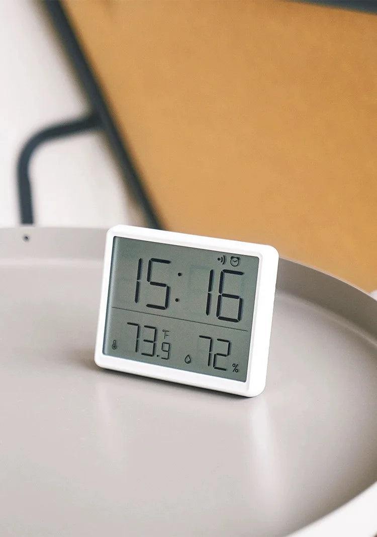 3-in-1 Smart Digital Clock - Temperature & Humidity Display + Alarm - Ultra-Thin Adhesive Mount for Wall or Tabletop Use