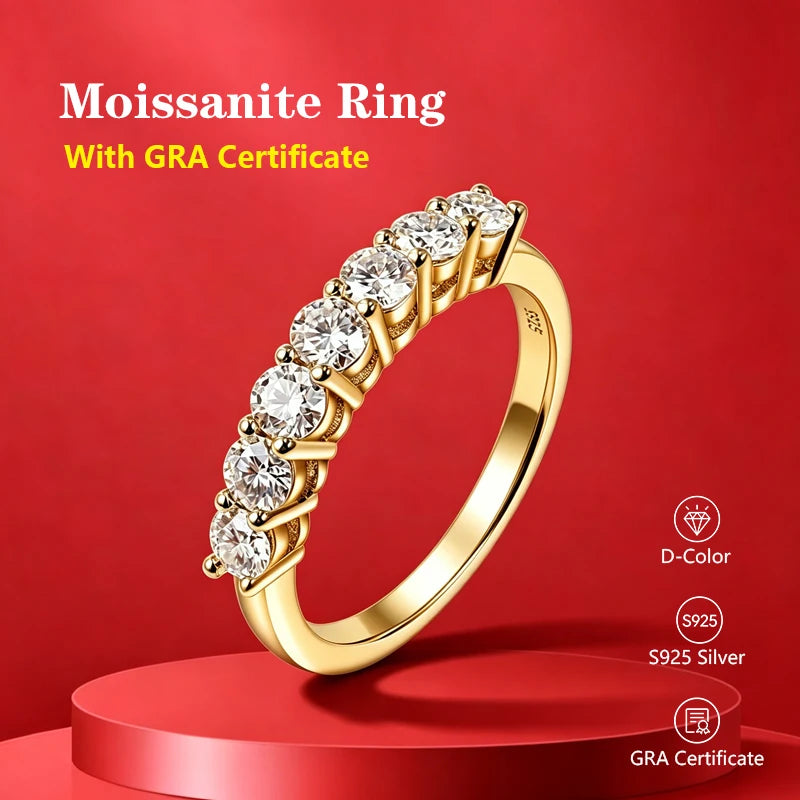 Pass Diamond Tester Pen Moissanite Ring Full Moissanites Around for Women S925 Silver Wedding Diamonds Band Stackable Ring