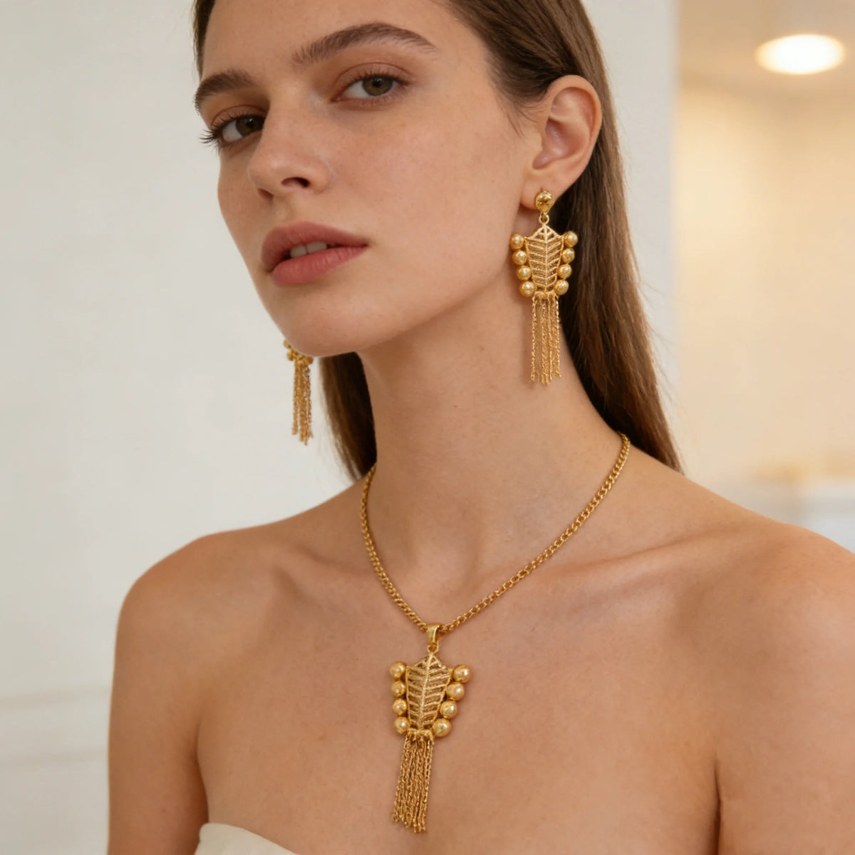 Italian Gold Color Jewelry Set for Women Pendant and Earrings Party Gifts  Plated Necklace Bohemia Jewellery Engagement