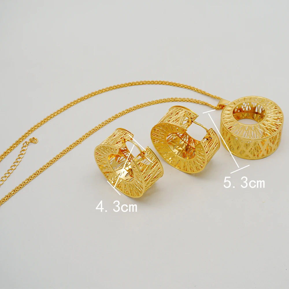 Fashion Dubai Jewelry Sets Gold Color Pendant Copper Classic Earrings Necklace For Women Daily Wear Party Anniversary Gifts