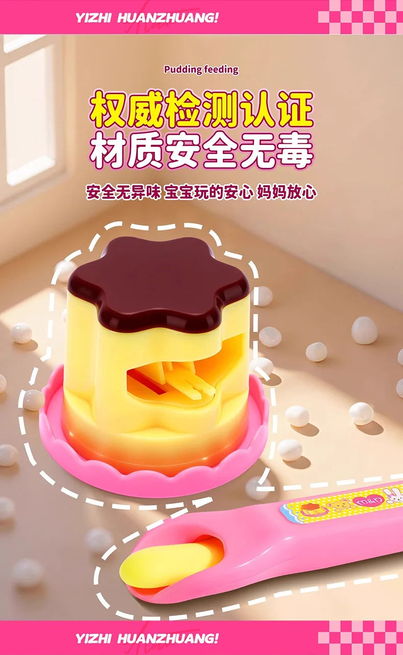 2025 New Food Pudding Feeding Toy Desktop Ornament Cute Pink Jelly Strawberry Pudding Set Ornaments Models For Kids Girls