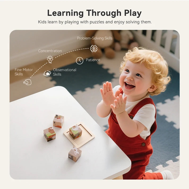 Baby Wooden Blocks Toy Children Six Side Cube Jigsaw Puzzles Game Animal Traffic Cognize Early Learning Educational Toy Kid Gift