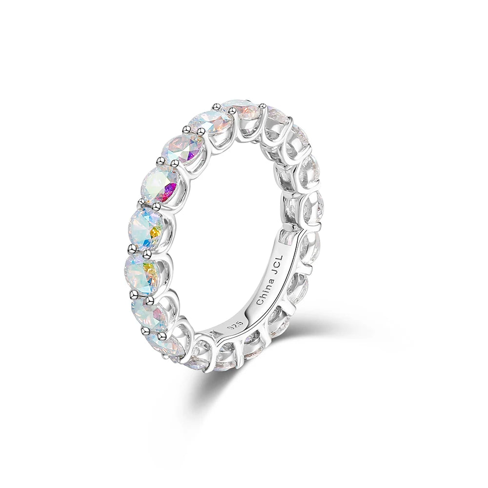TKJ 925 Sterling Silver Rings Borealis Aurora CZ Diamond Eternity Promise Engagement Ring Wholesale Women's Jewellery Bridal Wed