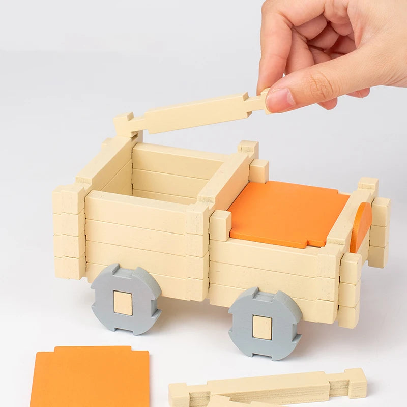 Wooden Building Blocks Set Toddler Natural Wood Block Montessori Learning Toy Stacking Toys Building Blocks Gifts for Kids Age 3