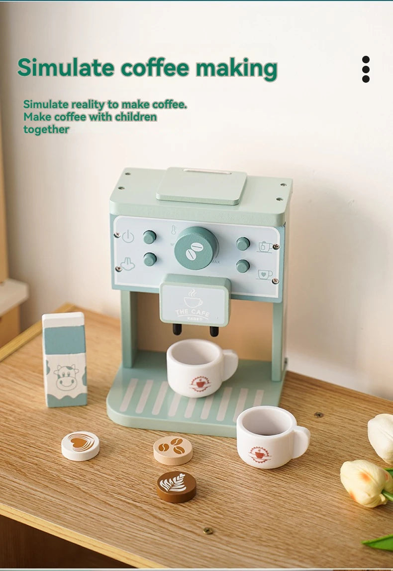 Kid Wooden Kitchen Pretend Play Toy Simulation Wooden Coffee Machine Juicer Toaster Machine Mixer Early Learning Educational