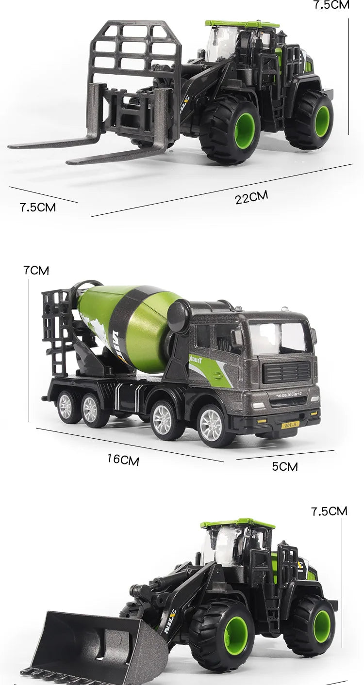 1/50 Diecast Alloy Inertia Engineering Vehicle Model Excavator Crane Forklift Road Roller Collectible Toy Gifts For Boys Kids