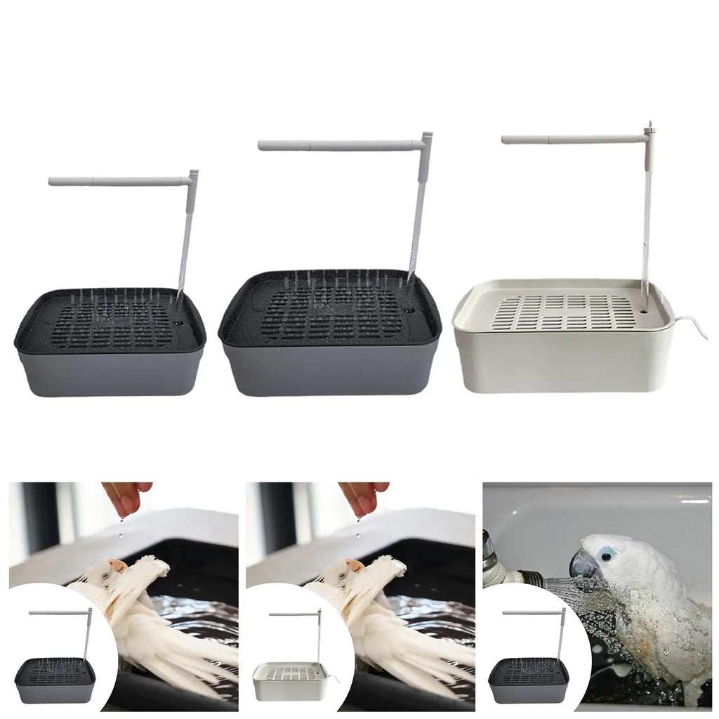 Automatic Bird Bath Tub with Running Water for African Grey Ferret Cockatiel