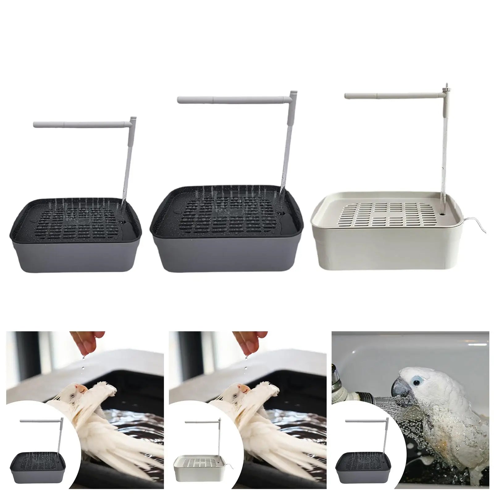 Automatic Bird Bath Tub with Running Water for African Grey Ferret Cockatiel