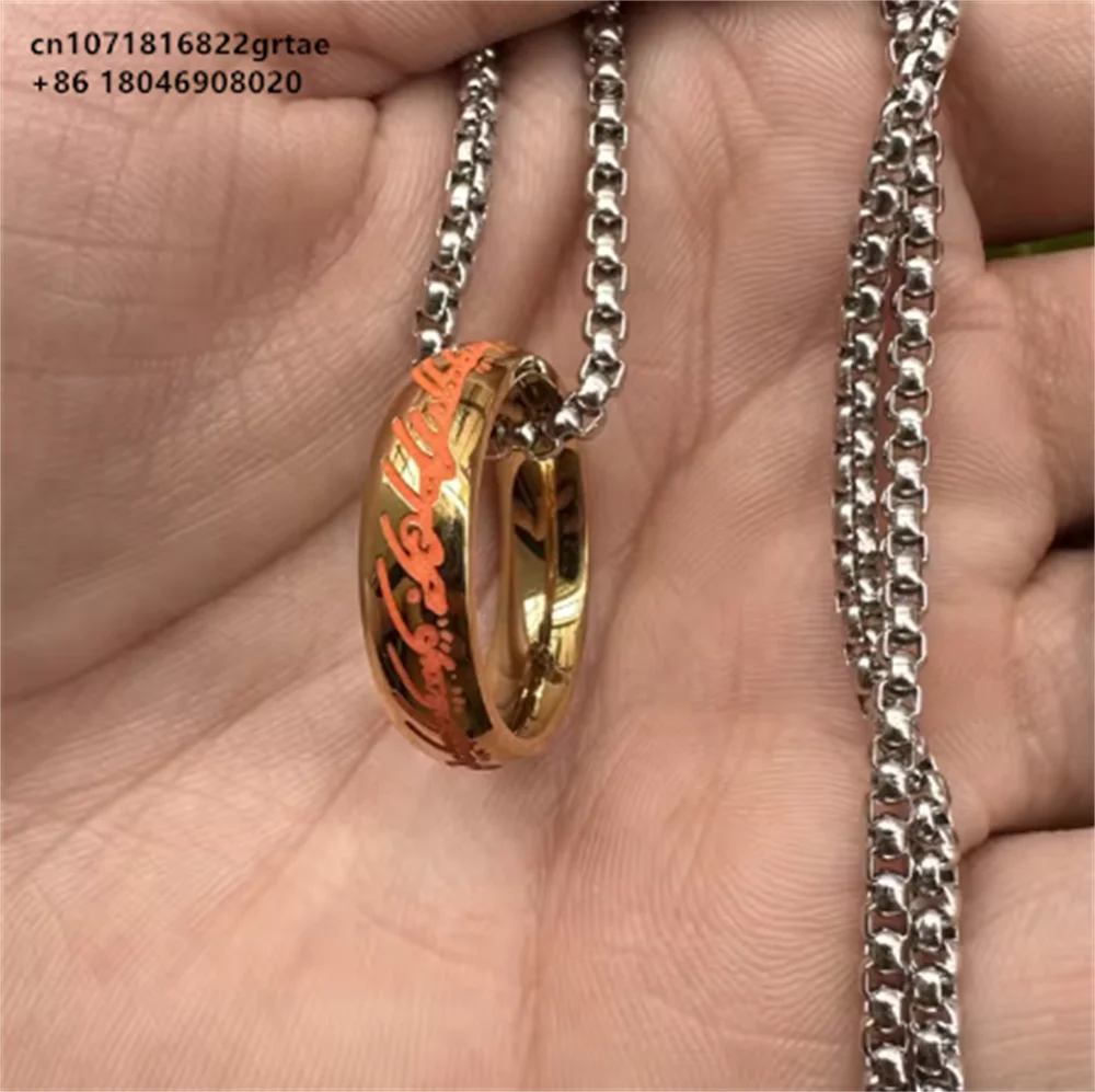 Lord of the one Rings thick chain advanced pearl chain movie with the same necklace ring hip-hop 3D carving inside and outside.