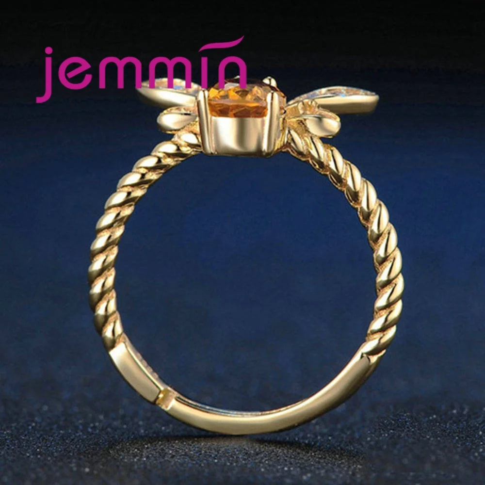 New Arrival Women Fashion Full Sets Bee Jewelry 925 Silver Trendy Gold Color Bracelet Earrings Pendant Necklace For Sale