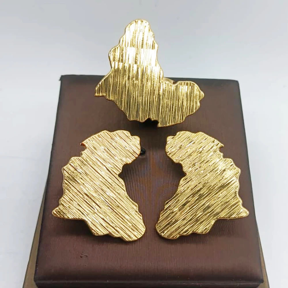 Dubai Golden Jewelry Set 18K Gold Plated Earrings and Ring for Women Wedding Bride Gift Arabic Nigerian Jewellery Accessories