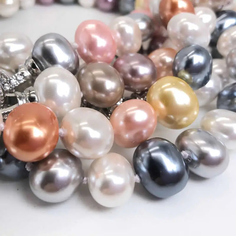 Luxury Style Cultured 12-15m White Potato Freshwater Pearl Necklace Cz Pave Shell Pearl Pendant Wedding