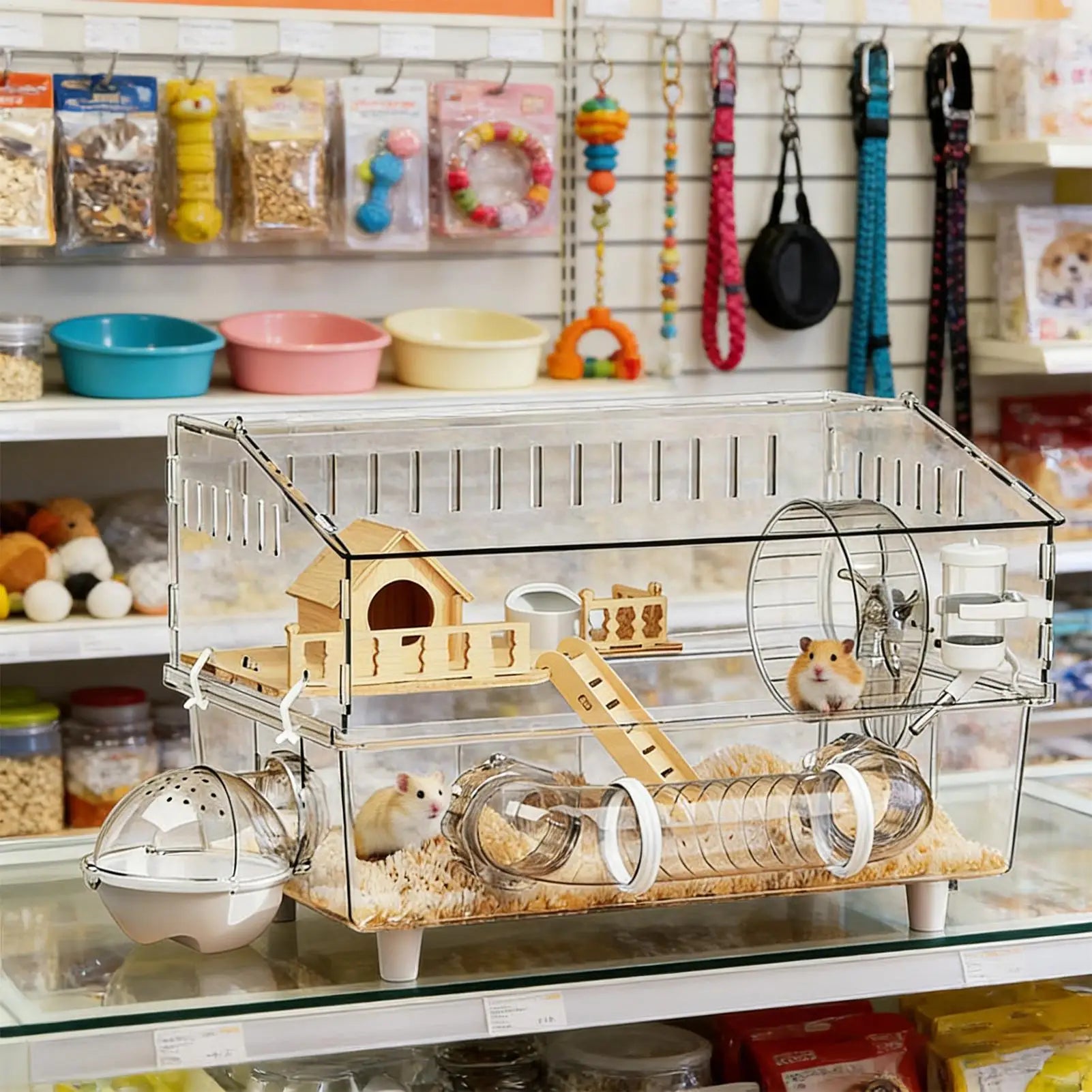 Large Hamster Cage 360 Degree Viewing Clear acrylic Hamster cage Detachable Crate for Gerbils Mice Small Pet Habitat Supplies