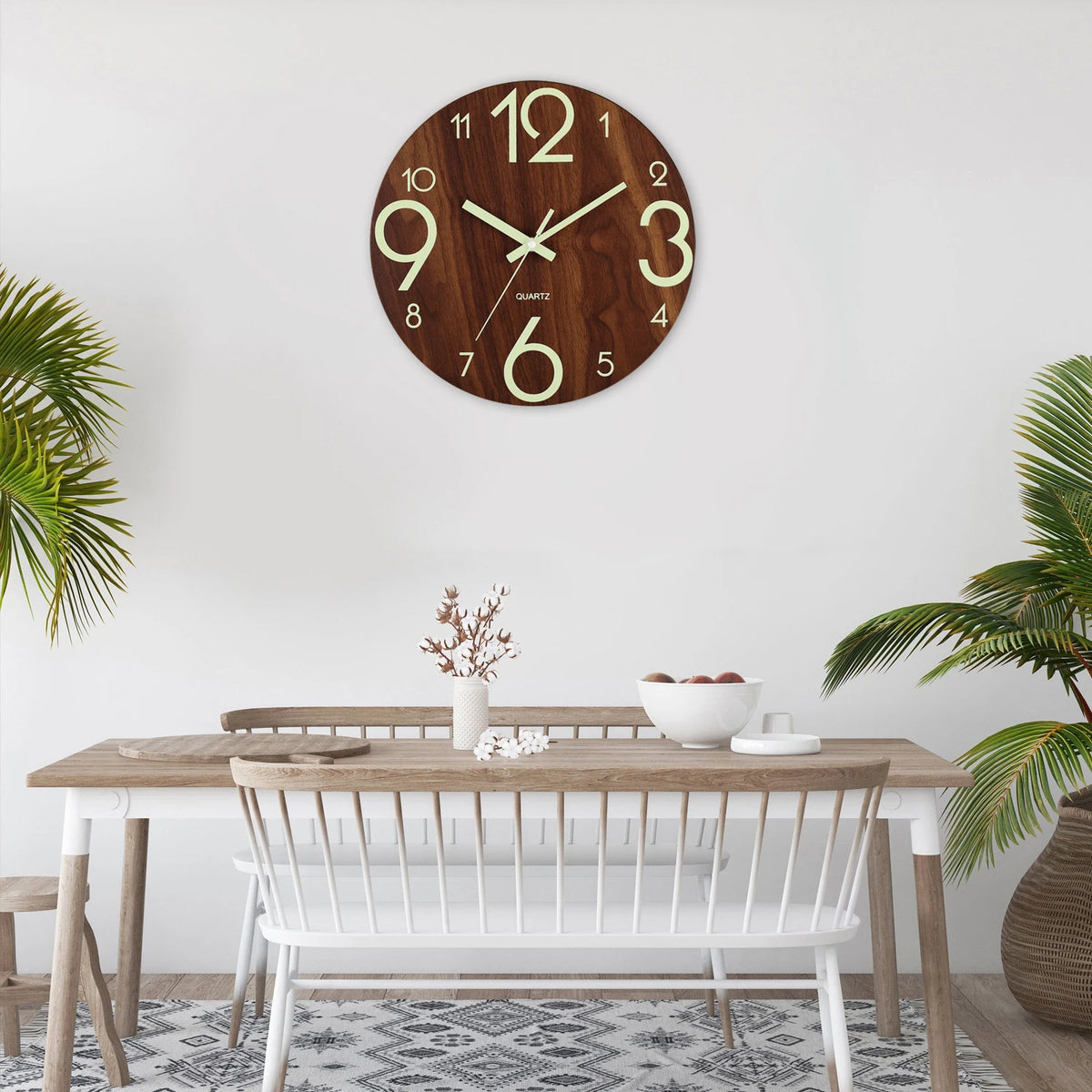 12 Inch Luminous Wall Clock Wood Silent Light in Dark Night Nordic Fashion Wall Clock Non Ticking Clock With Night Light