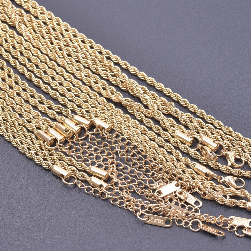 10pcs/Lot Gold Color Stainless Steel Chain 45cm Adjustable Necklace Width 1.2/1.5/1.6/2.2/2.5/3mm Men Women Jewelry Chain Bulk
