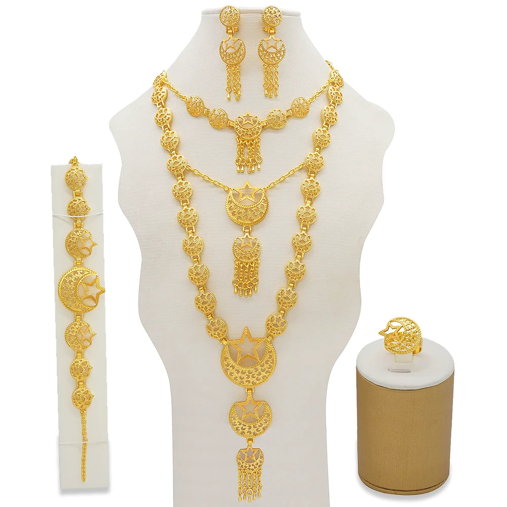 Ethiopian Fashion Women's Jewelry Set African Wedding Jewelry Set Necklace, Bracelet, Earrings, and Ring Set