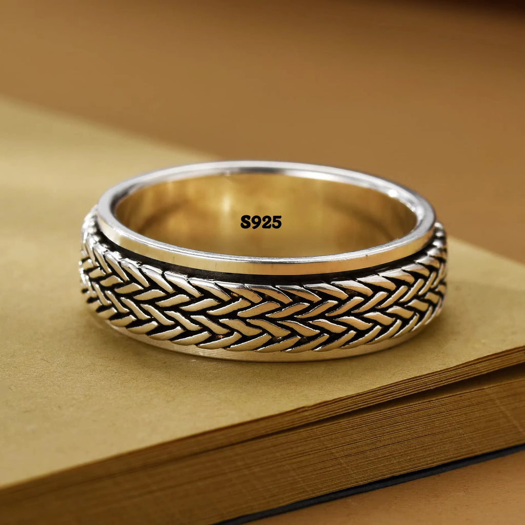 Rotatable S925 Sterling Silver Ring for Men  Vintage Retro Stars Auspicious Cloud Couple Band Women Index Finger Accessories