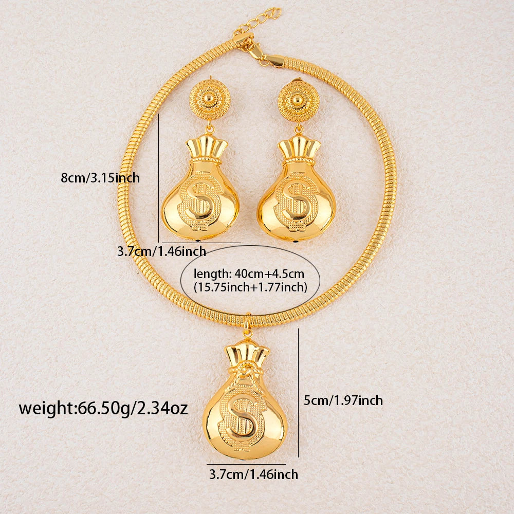 African Jewelry Set Irregular Design Hoop Earrings and Pendant 2PCS Set for Weddings Bridal Necklace Earrings Accessory
