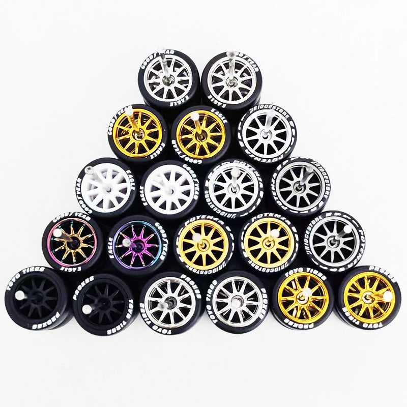 10 Sets 11/12/13/14/17mm 1/64 Alloy Car Wheels Rubber Tires W Axle for HW/Matchbox/Domeka/Evo 1:64 Car Model SUV Off Road Truck