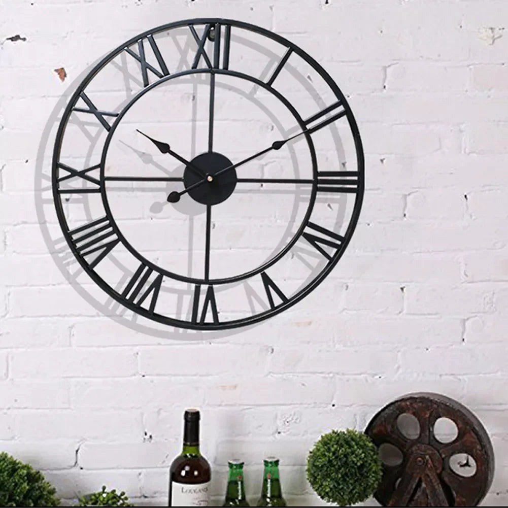 3D Roman Numerals Clock Iron Art Wall Hanging Clock Time Display Metal Silent Clock Room Arrangement Wall Ornament Home Decor
