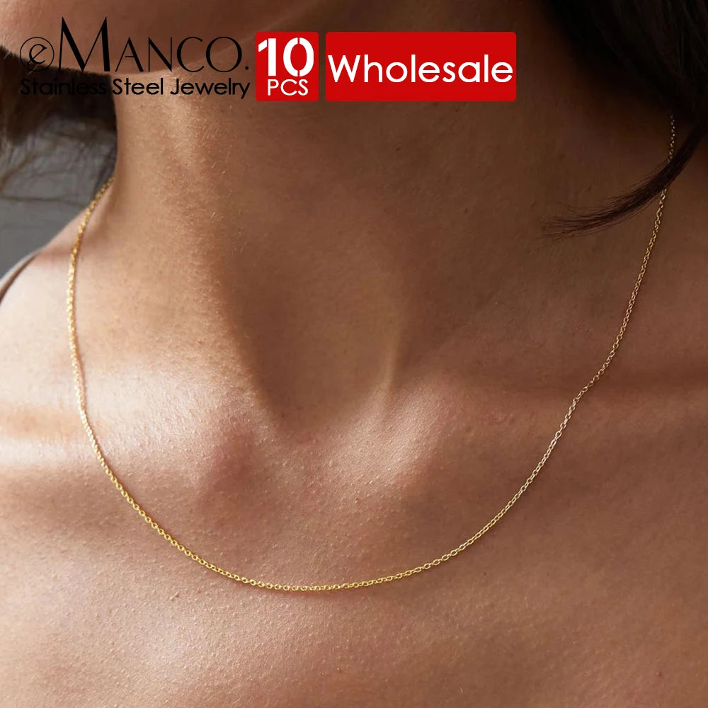 EMANCO 10PCS Fine Chain Necklace Stainless Steel Gold-Plated Women's Collar Gift Fine Jewelry DIY Wholesale