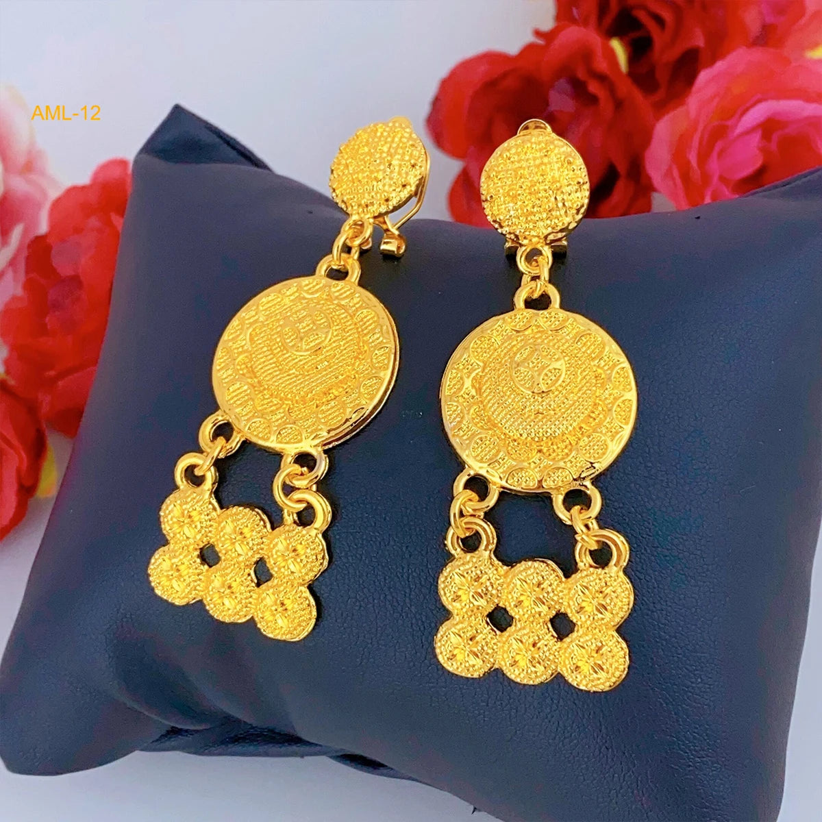 Dubai Indian Necklace Earrings Big Pendant Jewelry Set Gold Color For Women Nigeria African Bridal Wedding Party Jewellery Gifts
