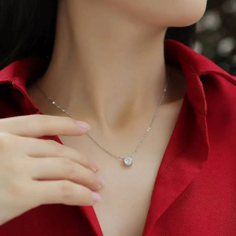 SG Moissanite Diamond 6.5mm 1CT Woman Pendant 925 Silver Necklace For Women Chains Party Bridal Fine Jewelry