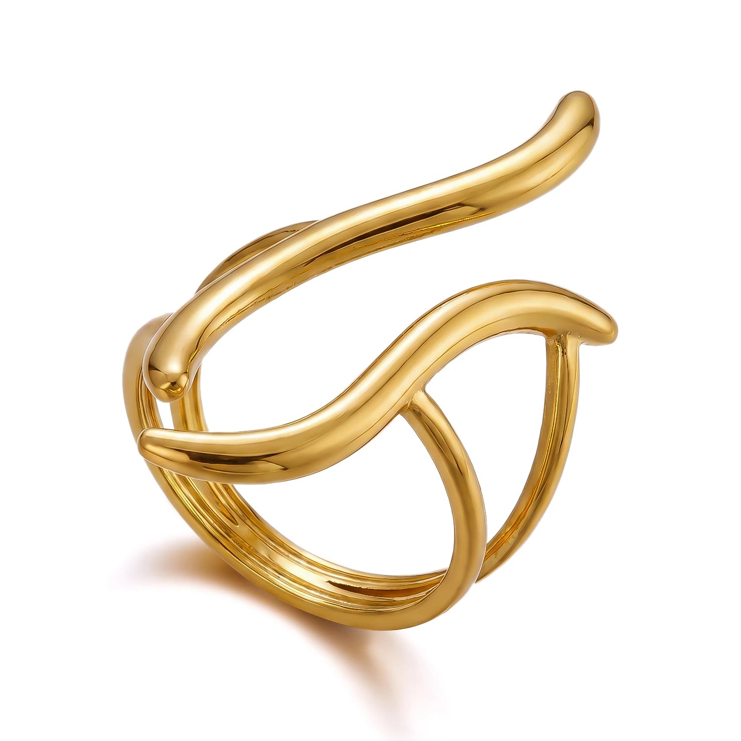 Gmai PVD Plated Stainless Steel Open Rings Set for Women Vintage Sun Leaf Shell Geometric Cuff Ring Hypoallergenic Jewelry Gift