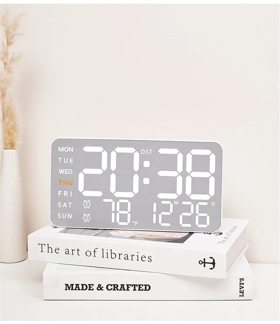 Mirror Brushed Finish Wall Clock Premium Feel Silent Wall Clock Table Alarm Clock Temp Display Bedroom Office Living Room Decor