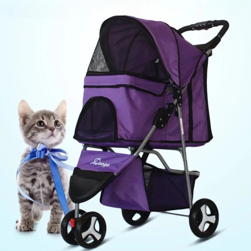 Pet Stroller with Three Wheels, Lightweight and Foldable, Suitable for Home Use, Small Outdoor Pets, and Portable Pet Supplies