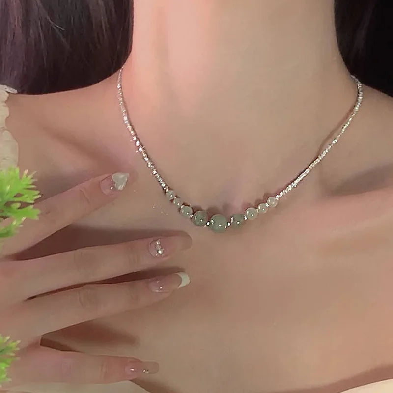 925 Sterling Silver Necklace Black Beads Square Irregular Punk Geometric for Women Girl Jewelry Gift Dropshipping Wholesale