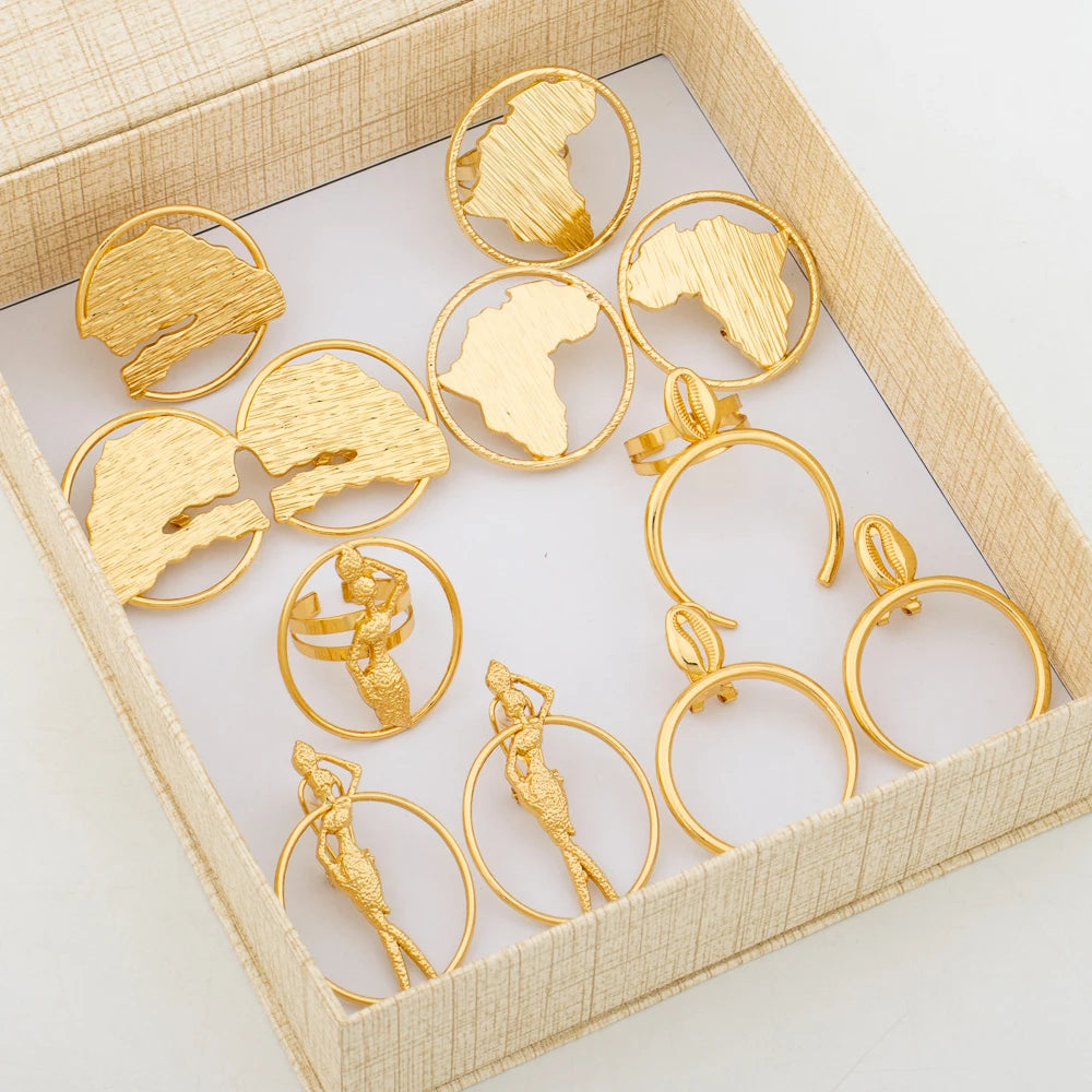 Trend Earrings and Ring Jewelry Set for Women18k Gold Plated Clip Earring and Finger Ring Set for Party Engagement Wedding Bride