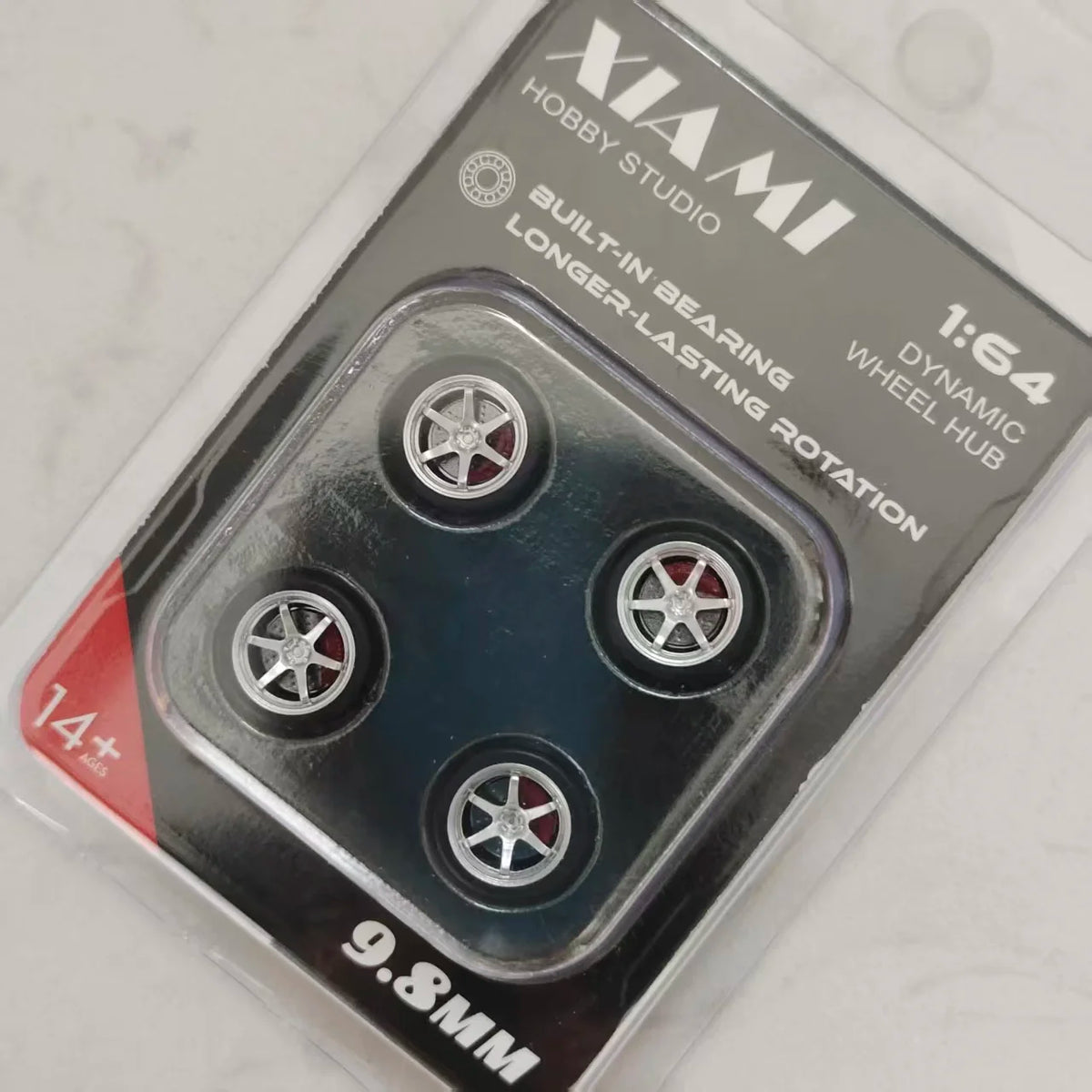 1/64 Car Model Bearing Wheels 9.8mm 10.8mm Rubber Tires W Brake Disc Caliper Axles Modify Spare Parts for 1:64 Cars
