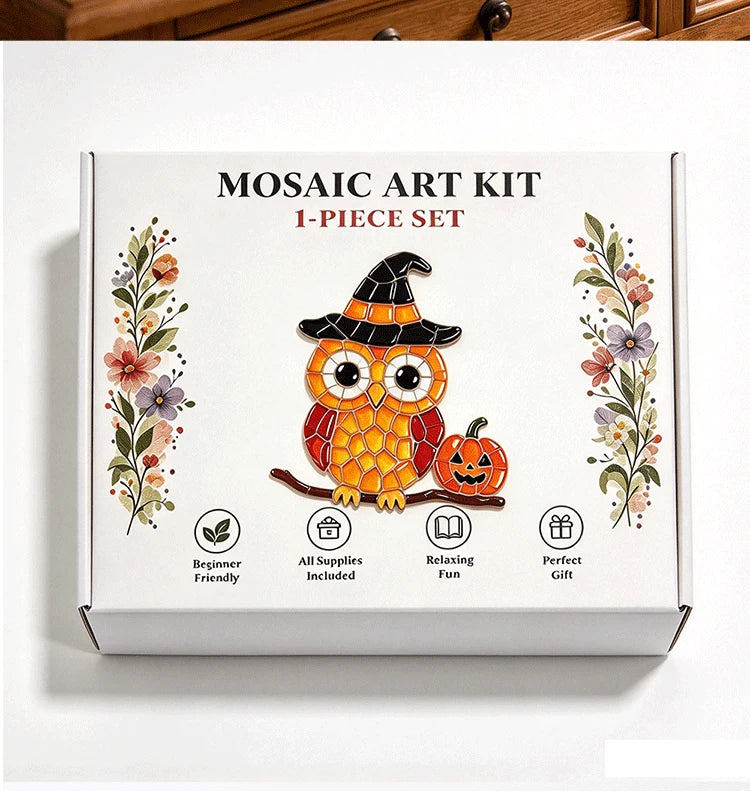 Halloween Mosaic Art Kit for Adults, DIY Glass Mosaic Tile Craft Kit, Halloween Black Cat/Owl/Witch Pumpkin Mosaic Painti