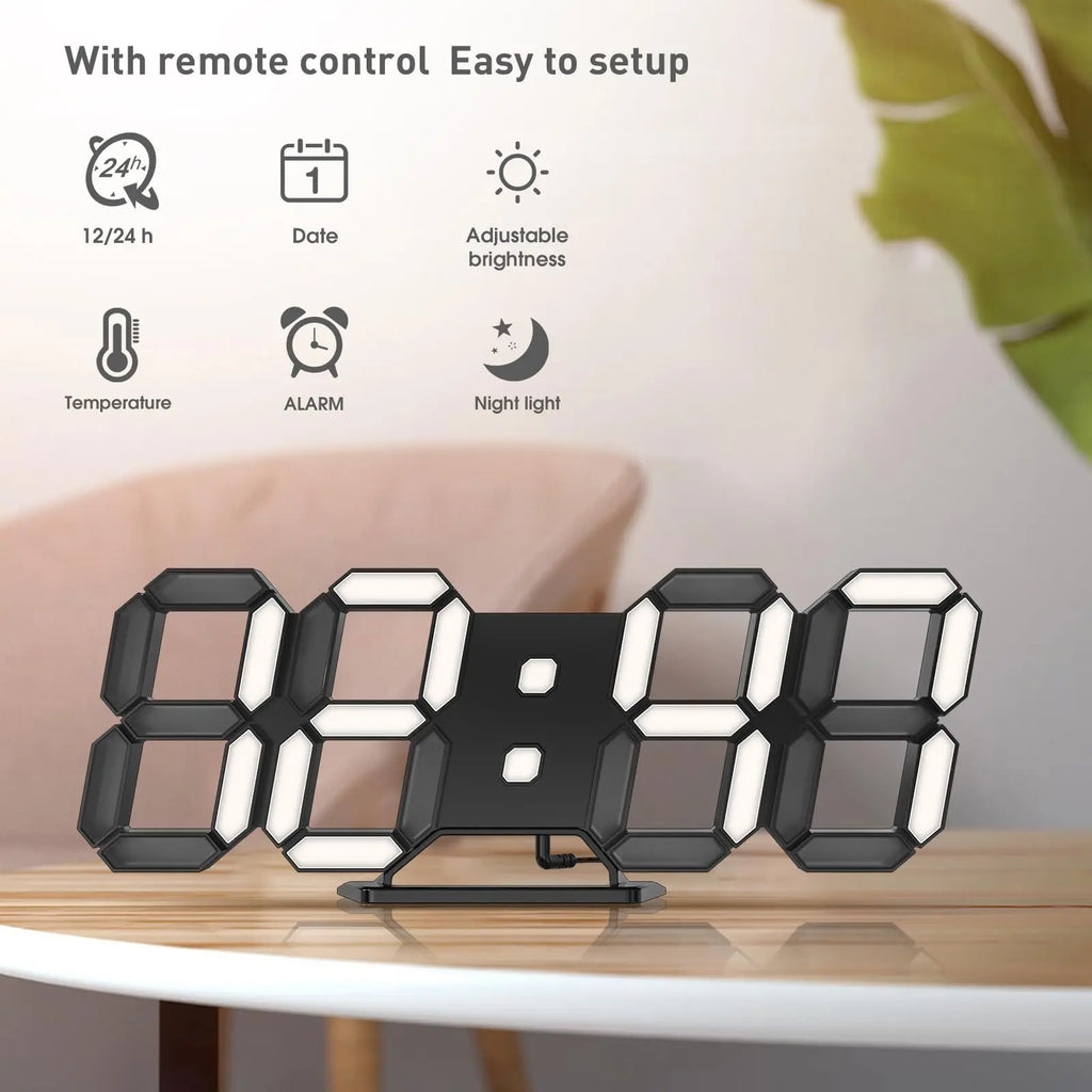 3D LED Digital Wall Clock ,9.7", Large Display Table/ Desk Clock with Remote Control 12/24H Temperature