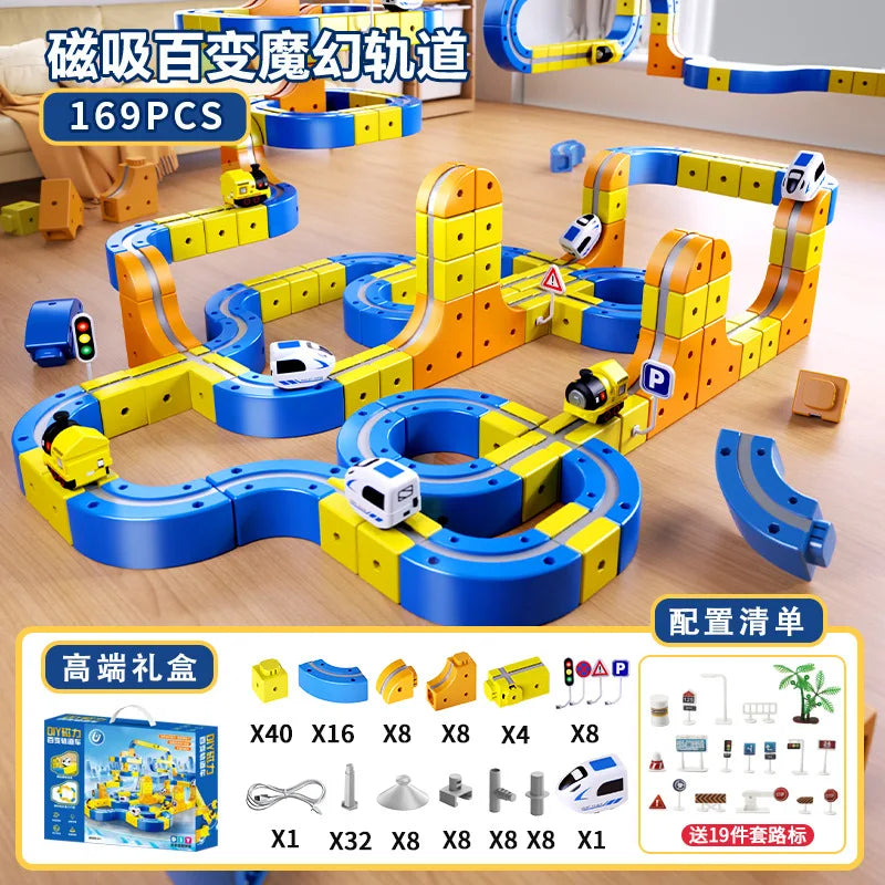 Educational Anti-Gravity Magnetic Building Blocks High-Speed Railway Toy Train Set Changeable Tracks Interactive Play Vehicle