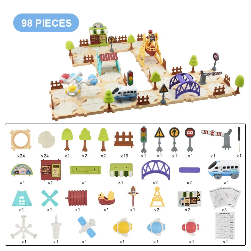 DIY Puzzle Track Car Set Assembling Scene Rail Train Learning Logic Road Board Games Educational Toy Kid Boy Birthday Gifts