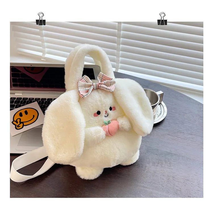 New Rabbit Kitten Plush Toy Backpack Stuffed Animal Rabbit Hold Peach Cat Hold Avocado Portable Shoulder Bag Girl Birthday Gifts