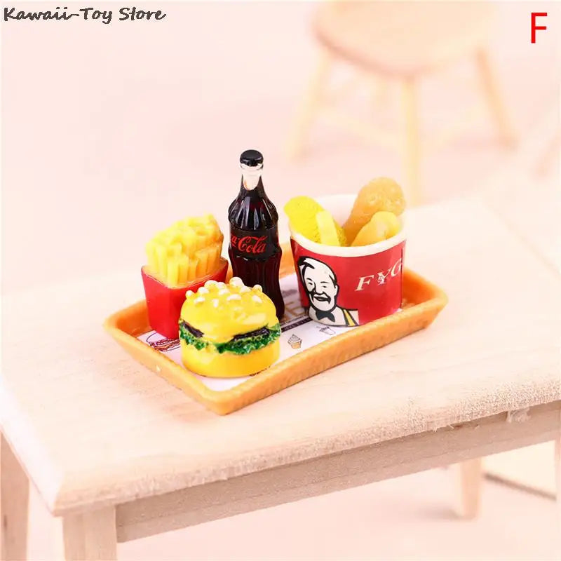Mini 1/6 Miniature Dollhouse Hamburger Coke Cup Fast Food For Blyth Barbies Doll House Play Kitchen Ice Cream Accessories Toy