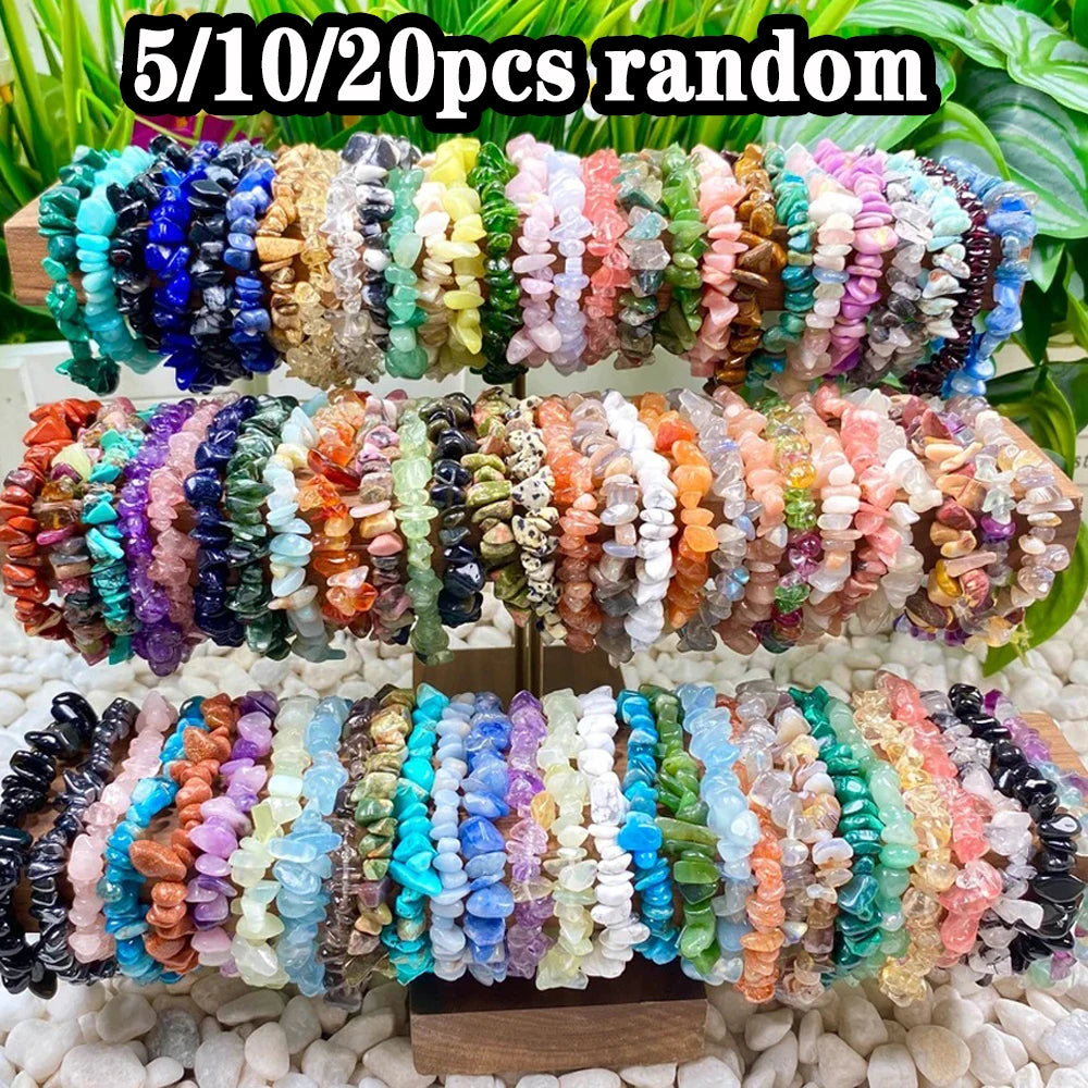 5/10/20pcs Random Women's Gravel Bracelet Set Natural Colored Gravel Bead Bracelet Irregular Bracelet Spiritual Elastic Bead