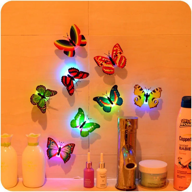 5PCS Creative Butterfly Night Light Set Stickable LED Glowing Colorful DIY Wall Decor Funny House Lighting