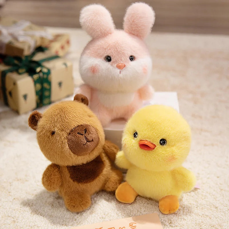 Cute Mini Plush Collectible 6 Styles 17cm, Bear Chick Reindeer Lamb Bunny Capybara Figure, Kawaii Desk Decor Ornament