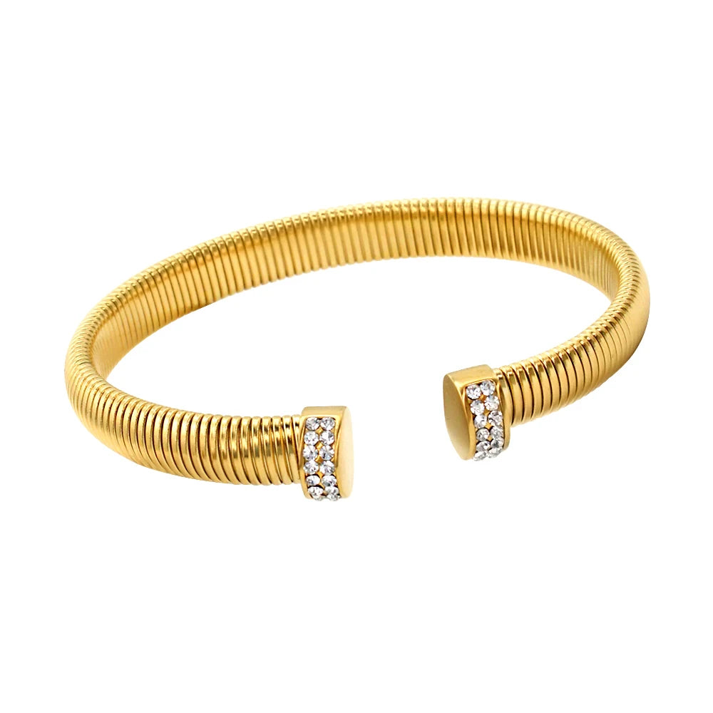 High Quality Cross Cuff Stainless Steel Jewelry Set Personalized Spiral Texture 18K Gold Plated Arm Neck Bijoux Waterproof