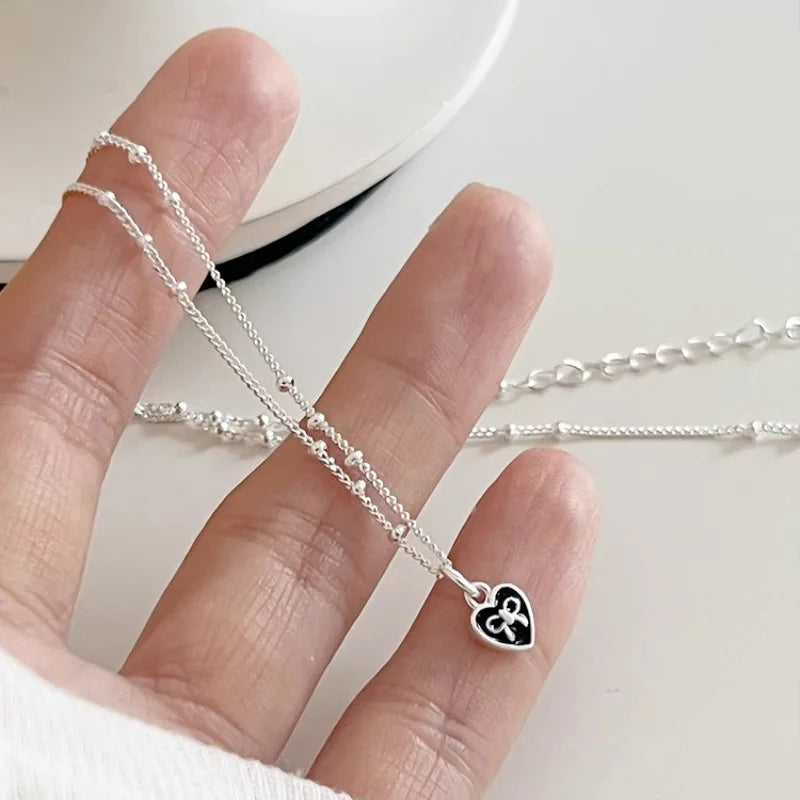 925 Sterling Silver Necklace Black Beads Square Irregular Punk Geometric for Women Girl Jewelry Gift Dropshipping Wholesale
