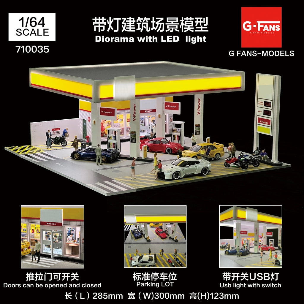 GFans 1/64 Scale Car Garage Miniatures Model Car Parking Lot Diecast Scene Display Vehicle Scene Toy Background Collection