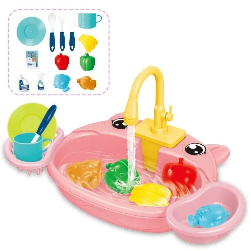 Children's Play Kitchen Toys Water Pretend Play House Kids Can Drain Wash Basin Sink Kids Kitchen Set Toy for Boys Girls Gifts