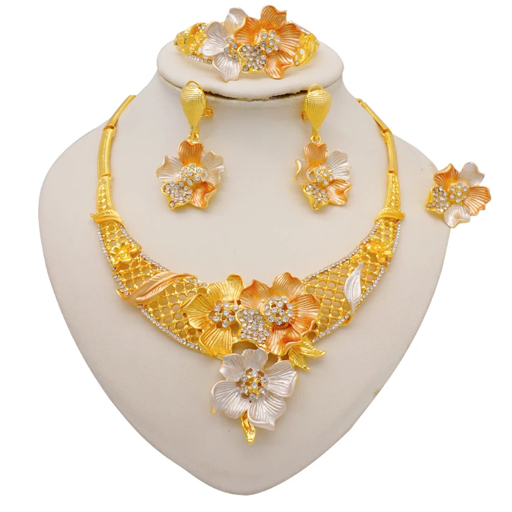 Ethiopian Fashion Women's Jewelry Set African Wedding Jewelry Set Necklace, Bracelet, Earrings, and Ring Set