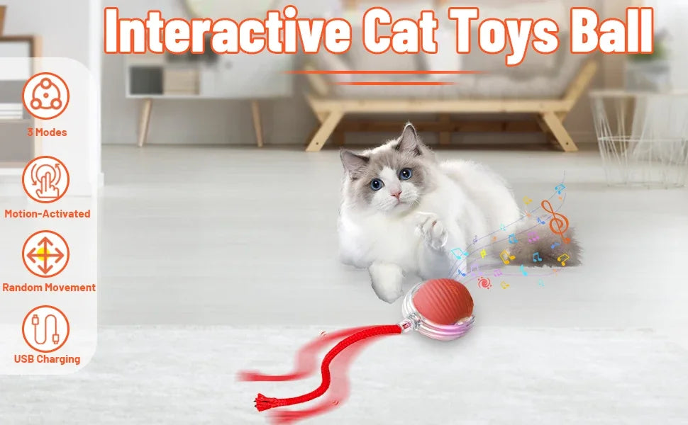 New Cat Interactive Ball Toy Automatic Rolling Ball Faux Tail Rechargeable Smart Pet Electric Toy Dog Cat Training Imitate Mouse