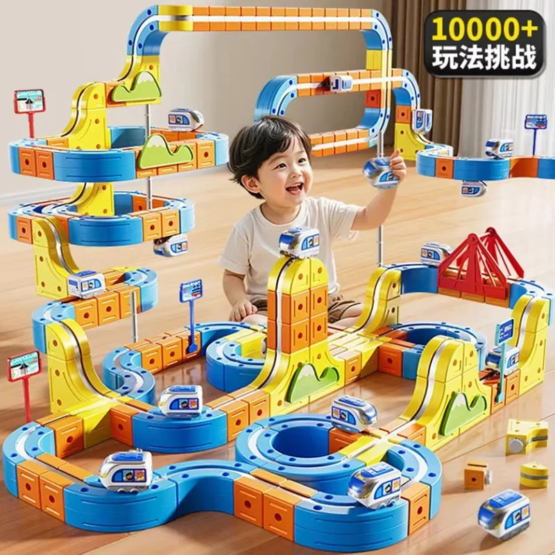 DIY Magnetic Track Train Set Transformable Building Magnetic Rail Toy Versatile Assembly Train Non-Remote Rail Car Surprise Gift